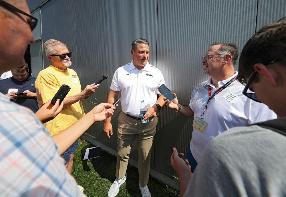 Iowa Hawkeyes offensive coordinator Brian Ferentz answers questions during Iowa Football Media Day at the Hansen Football Performance Center in Iowa City on Friday, Aug 9, 2019. (Stephen Mally/hawkeyesports.com)