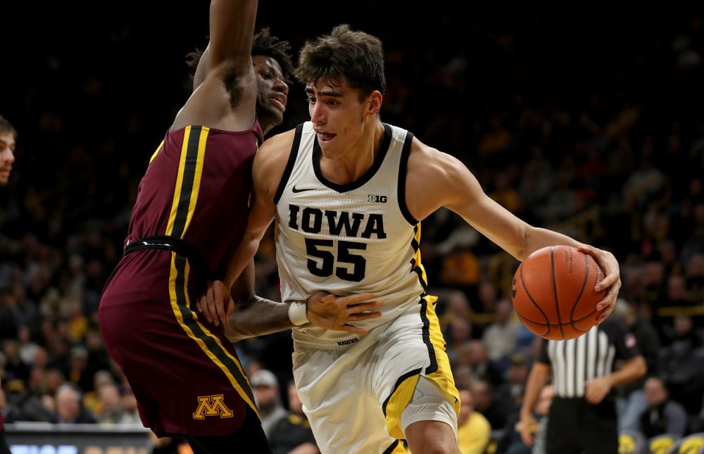 Iowa Hawkeyes forward Luka Garza (55) against the Minnesota Golden Gophers Monday, December 9, 2019 at Carver-Hawkeye Arena. (Brian Ray/hawkeyesports.com)