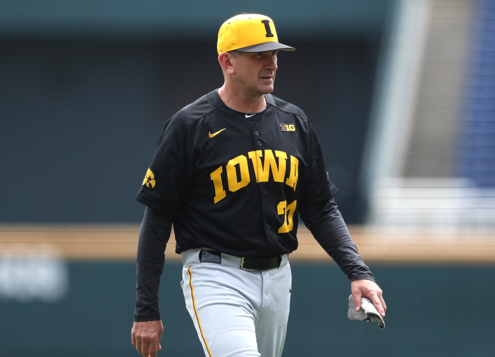 Iowa Hawkeyes head coach Rick Heller against the Nebraska Cornhuskers in the first round of the Big Ten Baseball Tournament Friday, May 24, 2019 at TD Ameritrade Park in Omaha, Neb. (Brian Ray/hawkeyesports.com)