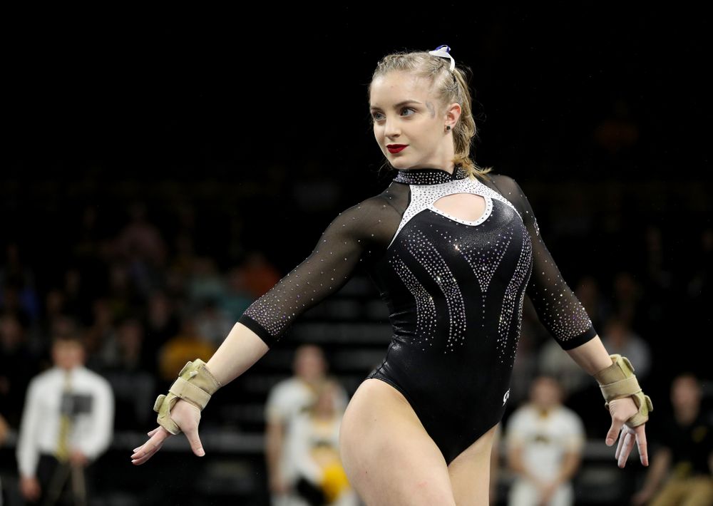 Iowa’s Lauren Guerin competes on the floor against Michigan State Saturday, February 1, 2020 at Carver-Hawkeye Arena. (Brian Ray/hawkeyesports.com)