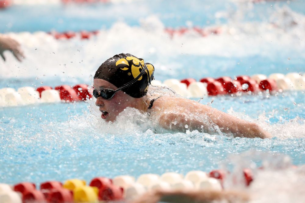 Iowa's Kelsey Drake swims the 200-yard IM during the 2019 Women's Big Ten Swimming and Diving meet Thursday, February 21, 2019 in Bloomington, Indiana. (Brian Ray/hawkeyesports.com)