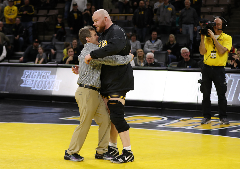 Iowa senior Sam Stoll during senior night following their meet against the Indiana Hoosiers Friday, February 15, 2019 at Carver-Hawkeye Arena. (Brian Ray/hawkeyesports.com)