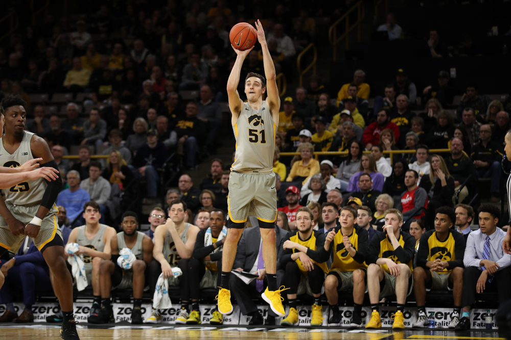 Iowa Hawkeyes forward Nicholas Baer (51) against the Nebraska Cornhuskers Sunday, January 6, 2019 at Carver-Hawkeye Arena. (Brian Ray/hawkeyesports.com)