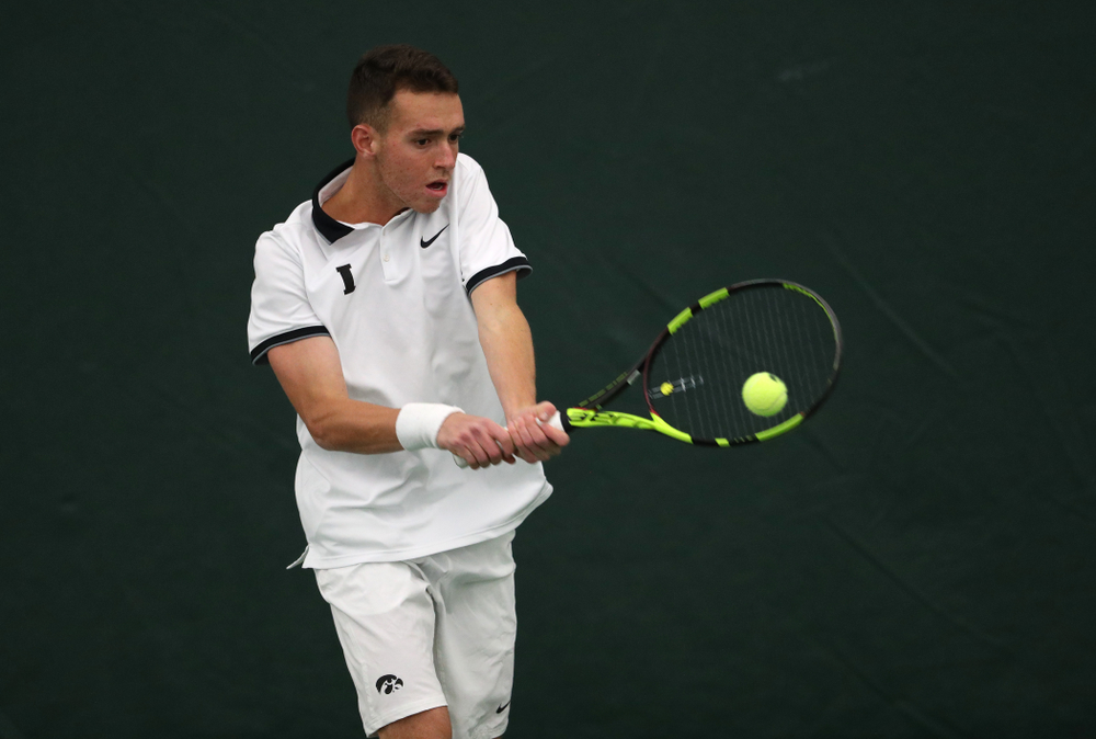 Iowa's Kareem Allaf against North Dakota Friday, January 25, 2019 at the Hawkeye Tennis and Recreation Complex. (Brian Ray/hawkeyesports.com)