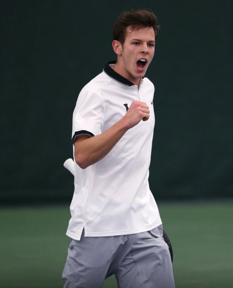 Iowa's Piotr Smietana against Western Michigan Saturday, January 19, 2019 at the Hawkeye Tennis and Recreation Complex. (Brian Ray/hawkeyesports.com)