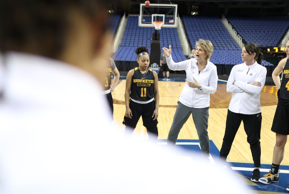Iowa Hawkeyes head coach Lisa Bluder during practice and media before the regional final of the 2019 NCAA Women's College Basketball Tournament against the Baylor Bears Sunday, March 31, 2019 at Greensboro Coliseum in Greensboro, NC.(Brian Ray/hawkeyesports.com)