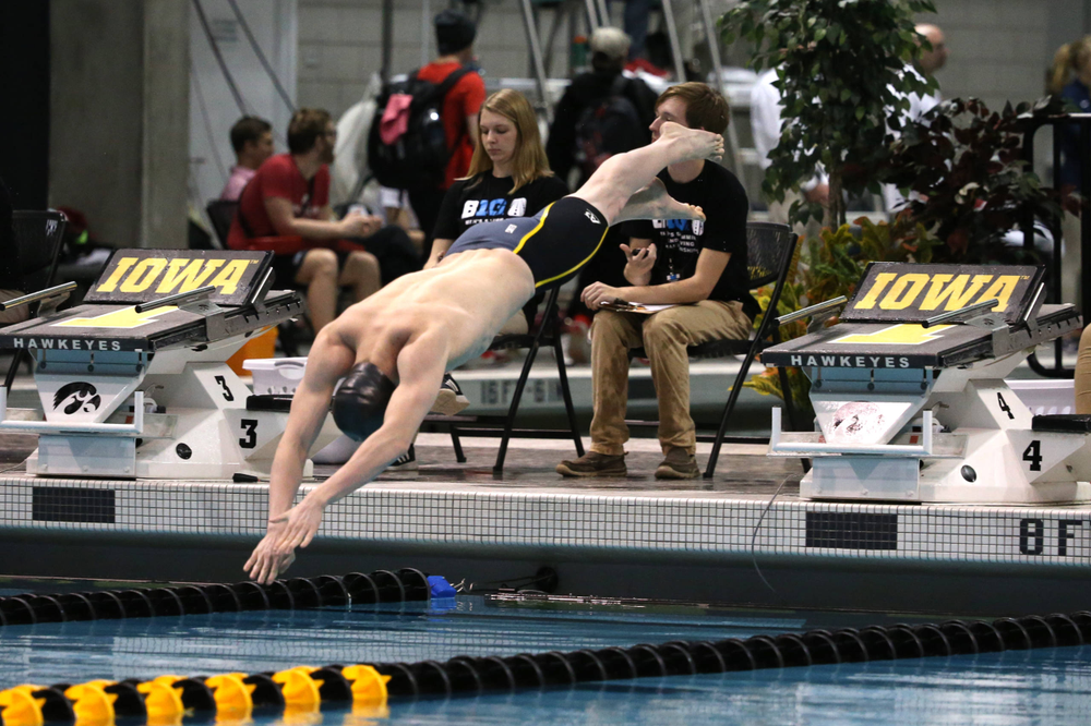 Iowa's Aleksey Tarasenko at the 200-yard freestyle race Friday, March 1, 2019 at the Campus Recreation and Wellness Center. (Lily Smith/hawkeyesports.com)