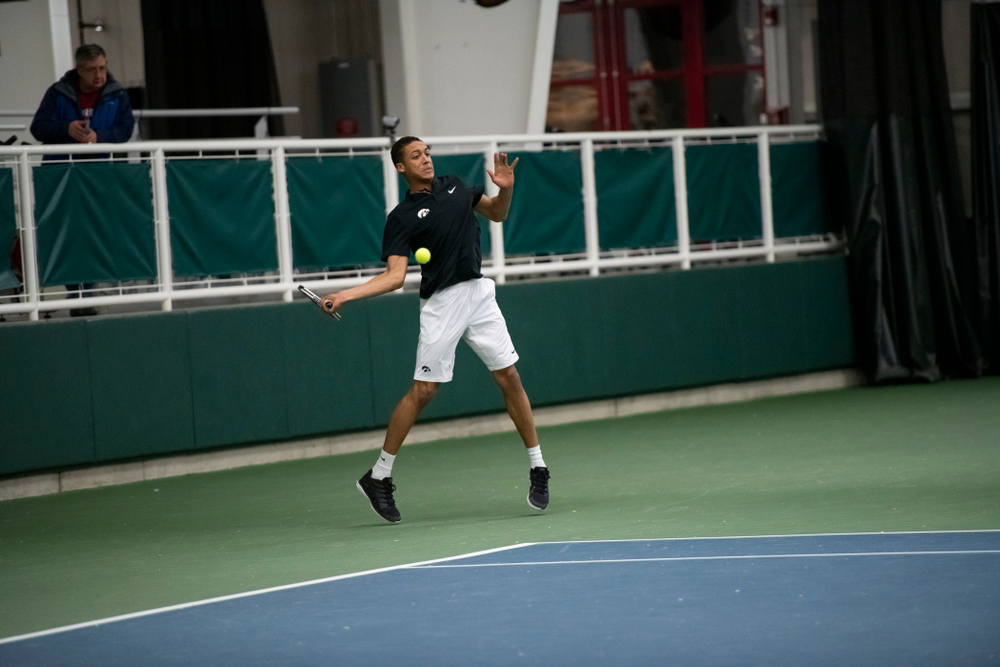 The Iowa men's tennis team competes against Cornell in The Rise Tennis Center in Ithaca, NY on Sunday, Feb. 24, 2019.