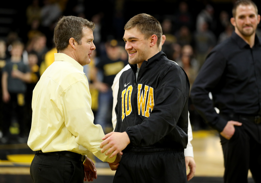 Iowa’s John Keegan Shaw during senior day activities Sunday, February 23, 2020 at Carver-Hawkeye Arena. (Brian Ray/hawkeyesports.com)