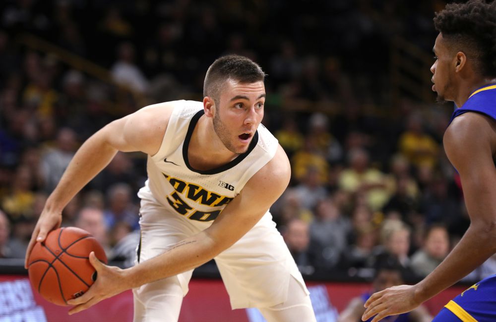 Iowa Hawkeyes guard Connor McCaffery (30) against the UKMC Kangaroos in the 2K Empire Classic Thursday, November 8, 2018 at Carver-Hawkeye Arena. (Brian Ray/hawkeyesports.com)