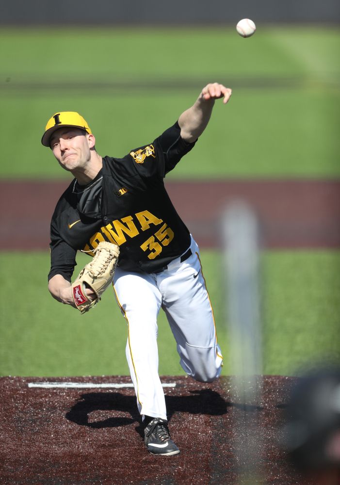 Iowa Hawkeyes Cam Baumann (35) against California State Northridge Sunday, March 17, 2019 at Duane Banks Field. (Brian Ray/hawkeyesports.com)