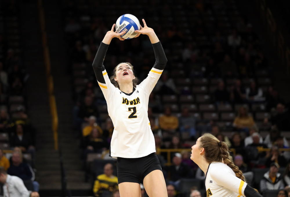 Iowa Hawkeyes setter Courtney Buzzerio (2) against Penn State Friday, November 1, 2019 at Carver Hawkeye Arena. (Brian Ray/hawkeyesports.com)
