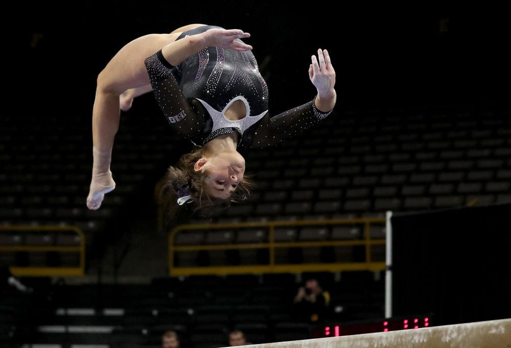 Iowa’s Erin Castle competes on the beam against Michigan State Saturday, February 1, 2020 at Carver-Hawkeye Arena. (Brian Ray/hawkeyesports.com)