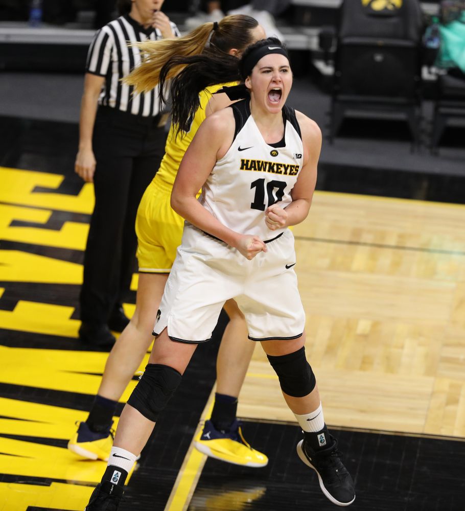 Iowa Hawkeyes forward Megan Gustafson (10) against the Michigan Wolverines Thursday, January 17, 2019 at Carver-Hawkeye Arena. (Brian Ray/hawkeyesports.com)