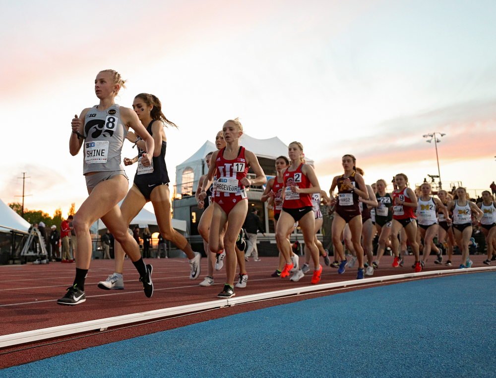 Iowa's Andrea Shine runs the women’s 10,000 meter event on the first day of the Big Ten Outdoor Track and Field Championships at Francis X. Cretzmeyer Track in Iowa City on Friday, May. 10, 2019. (Stephen Mally/hawkeyesports.com)