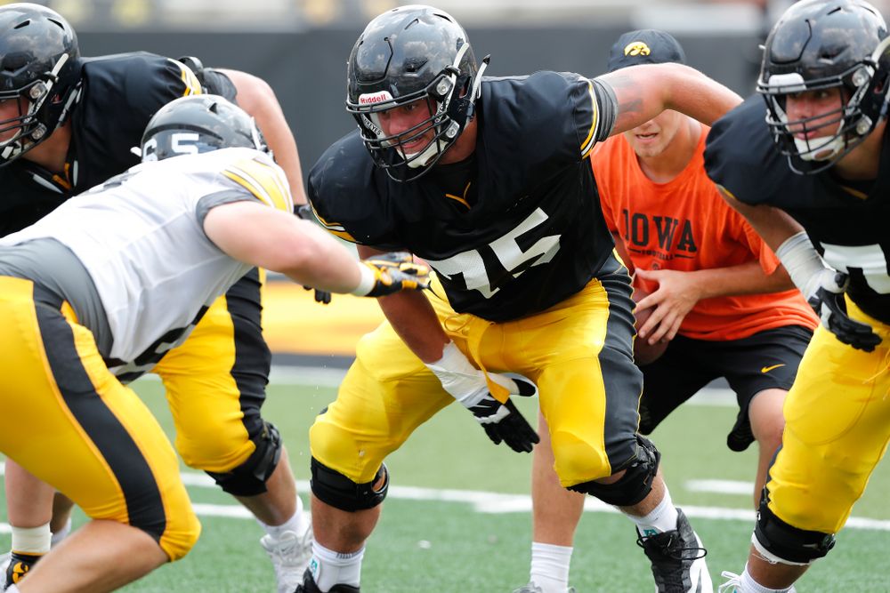 Iowa Hawkeyes offensive lineman Jeff Jenkins (75) during Kids Day Saturday, August 11, 2018 at Kinnick Stadium. (Brian Ray/hawkeyesports.com)