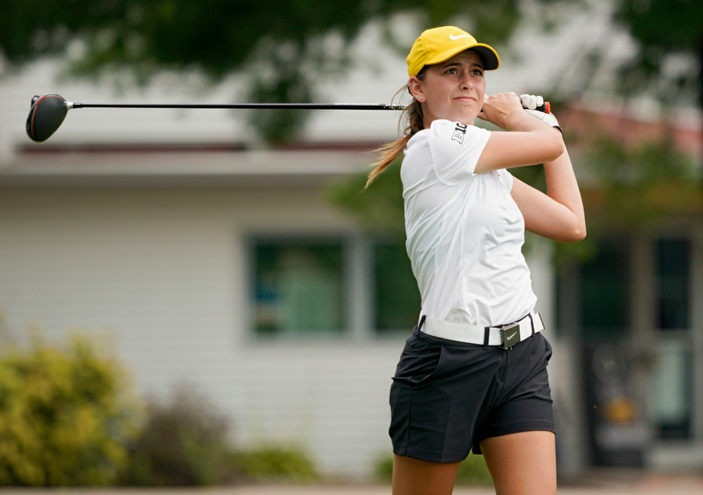 Iowa’s Dana Lerner tees off during their dual against Northern Iowa at Pheasant Ridge Golf Course in Cedar Falls on Monday, Sep 2, 2019. (Stephen Mally/hawkeyesports.com)