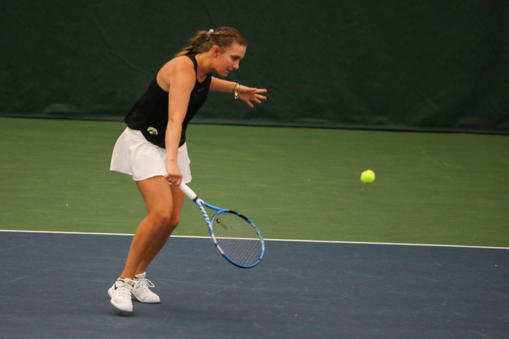 IowaÕs Ashleigh Jacobs at womenÕs tennis senior day vs Nebraska on Saturday, April 13, 2019 at the Hawkeye Tennis and Recreation Complex. (Lily Smith/hawkeyesports.com)