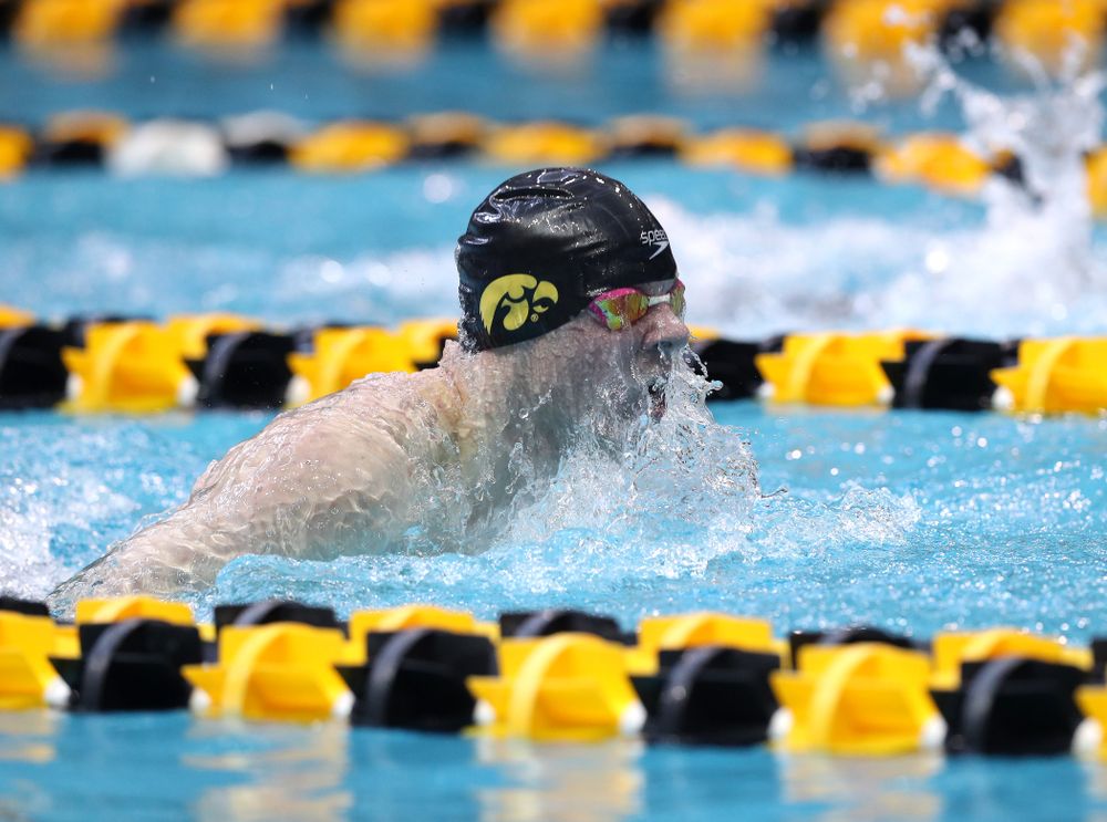 Iowa's Tanner Nelson competes in the 200-yard breaststroke during the 2019 Big Ten Men's Swimming and Diving Championships Saturday, March 2, 2019 at the Campus Wellness and Recreation Center. (Brian Ray/hawkeyesports.com)