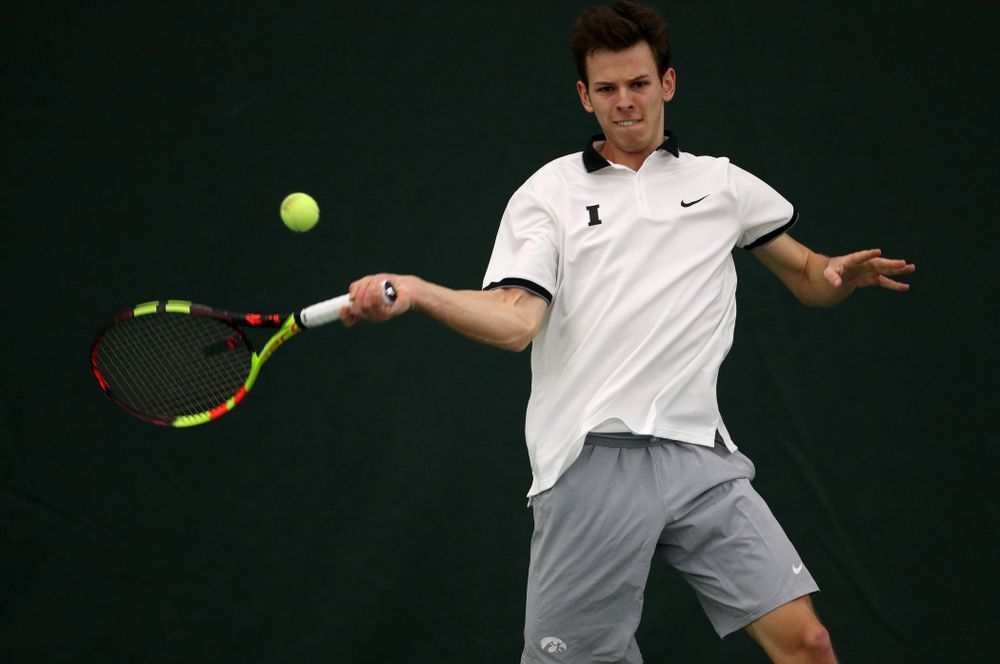 Iowa's Piotr Smietana against Western Michigan Saturday, January 19, 2019 at the Hawkeye Tennis and Recreation Complex. (Brian Ray/hawkeyesports.com)