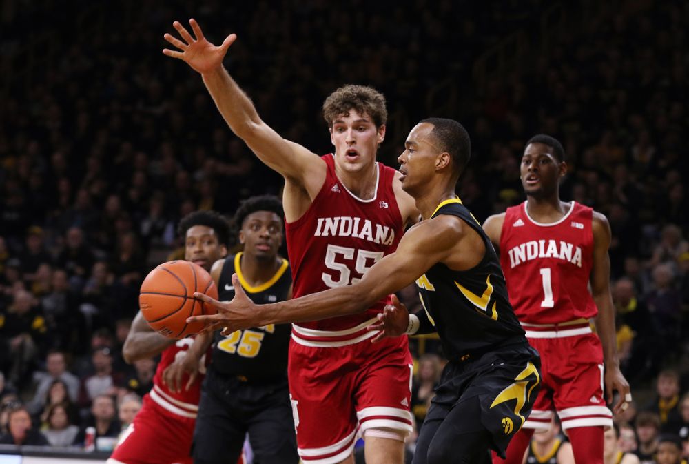 Iowa Hawkeyes guard Maishe Dailey (1) against the Indiana Hoosiers Friday, February 22, 2019 at Carver-Hawkeye Arena. (Brian Ray/hawkeyesports.com)