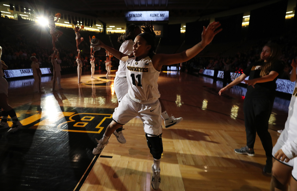 Iowa Hawkeyes guard Tania Davis (11) against the Wisconsin Badgers Monday, January 7, 2019 at Carver-Hawkeye Arena. (Brian Ray/hawkeyesports.com)