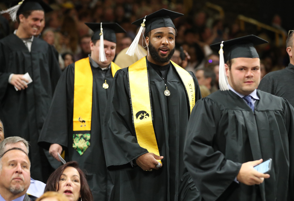 Hawkeye FootballÕs Dominique Dafney during the College of Liberal Arts and Sciences spring commencement Saturday, May 11, 2019 at Carver-Hawkeye Arena. (Brian Ray/hawkeyesports.com)