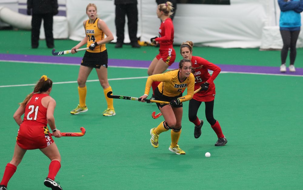 Iowa Hawkeyes Anthe Nijziel (6) against Maryland during the championship game of the Big Ten Tournament Sunday, November 4, 2018 at Lakeside Field in Evanston, Ill. (Brian Ray/hawkeyesports.com)