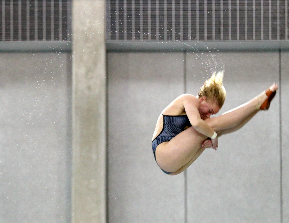 Iowa’s Thelma Strandberg competes in the platform diving event during their meet at the Campus Recreation and Wellness Center in Iowa City on Friday, February 7, 2020. (Stephen Mally/hawkeyesports.com)