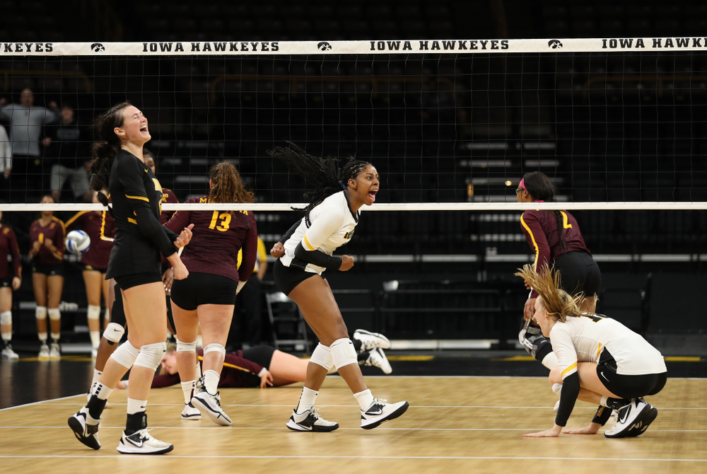 Iowa Hawkeyes outside hitter Griere Hughes (10) against the Minnesota Golden Gophers Wednesday, October 2, 2019 at Carver-Hawkeye Arena. (Brian Ray/hawkeyesports.com)