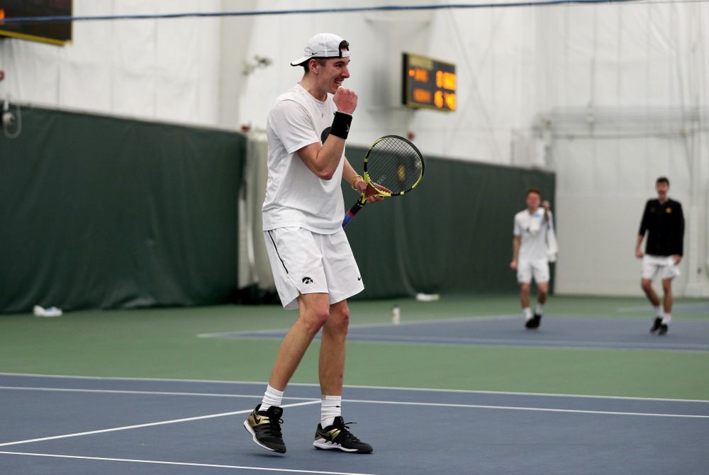 Iowa’s Nikita Snezhko against Cornell Sunday, March 8, 2020 at the Hawkeye Tennis and Recreation Center. (Brian Ray/hawkeyesports.com)