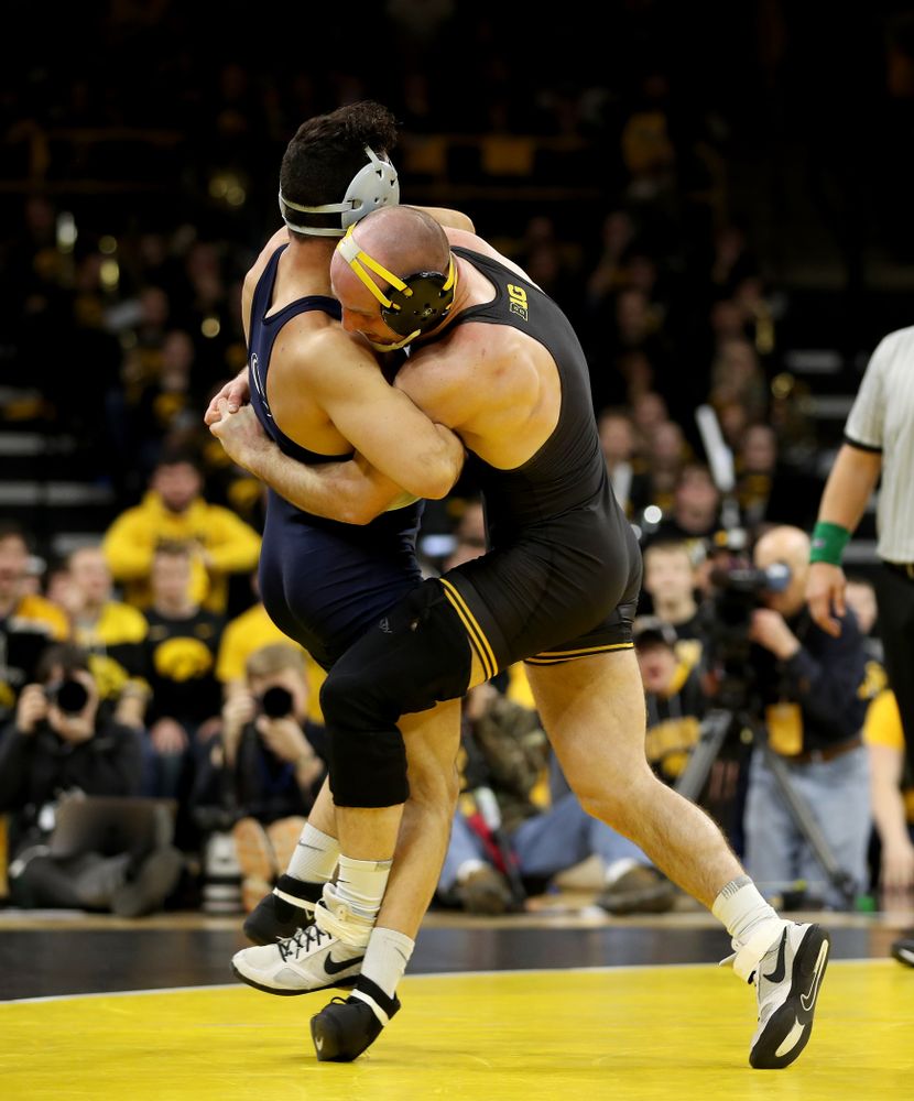 Iowa’s Alex Marinelli wrestles Penn State’s Vincenzo Joseph at 165 pounds Friday, January 31, 2020 at Carver-Hawkeye Arena. (Brian Ray/hawkeyesports.com)