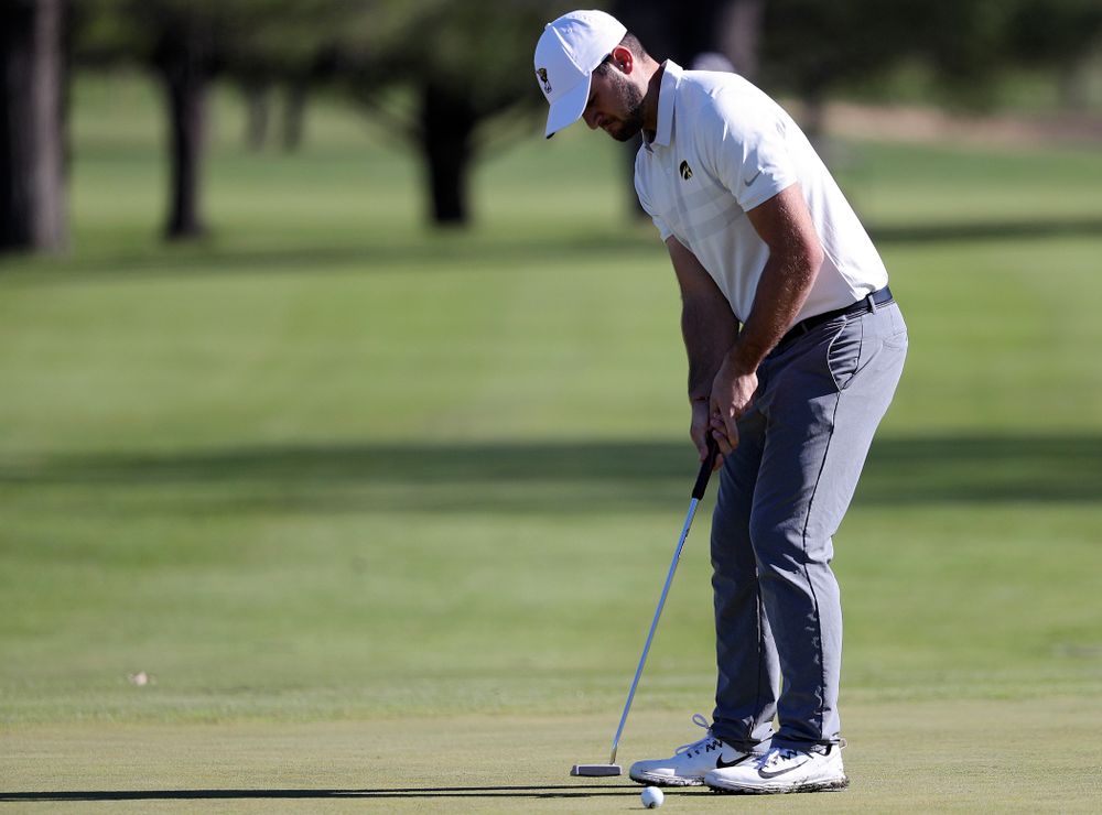 Iowa's Gonzalo Leal putts during the first round of the Hawkeye Invitational at Finkbine Golf Course in Iowa City on Saturday, Apr. 20, 2019. (Stephen Mally/hawkeyesports.com)