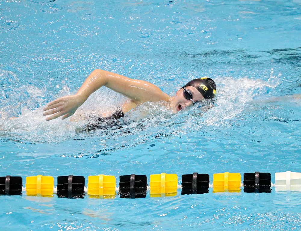 Iowa’s Taylor Hartley swims the women’s 1000-yard freestyle event during their meet against Michigan State and Northern Iowa at the Campus Recreation and Wellness Center in Iowa City on Friday, Oct 4, 2019. (Stephen Mally/hawkeyesports.com)