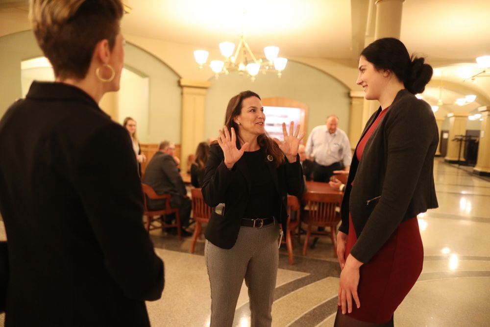 Iowa WomenÕs BasketballÕs Megan Gustafson is recognized with a resolution by the house and the senate at the Iowa State Capitol Wednesday, April 24, 2019 in Des Moines. (Brian Ray/hawkeyesports.com)
