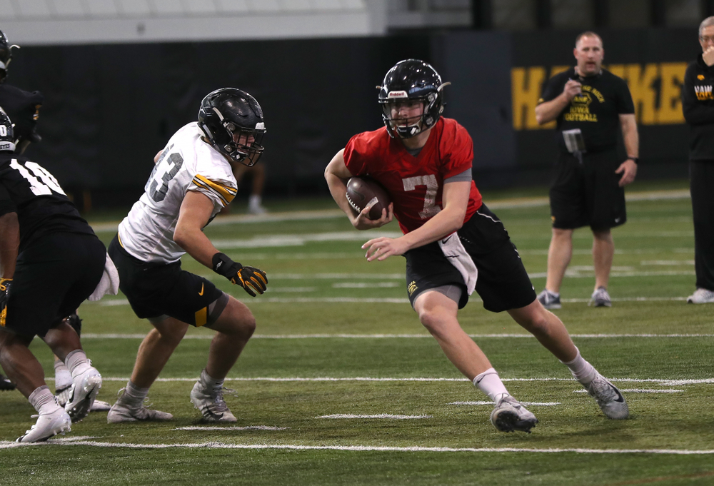 Iowa Hawkeyes quarterback Spencer Petras (7) during preparation for the 2019 Outback Bowl Tuesday, December 18, 2018 at the Hansen Football Performance Center. (Brian Ray/hawkeyesports.com)
