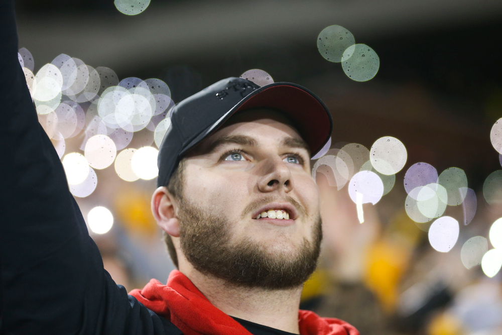 Carson King waves to the University of Iowa Stead Family Children’s Hospital during Iowa football vs Penn State on Saturday, October 12, 2019 at Kinnick Stadium. (Lily Smith/hawkeyesports.com)