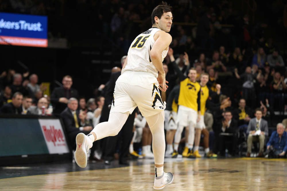 Iowa Hawkeyes forward Ryan Kriener (15) against the Michigan Wolverines Friday, February 1, 2019 at Carver-Hawkeye Arena. (Brian Ray/hawkeyesports.com)
