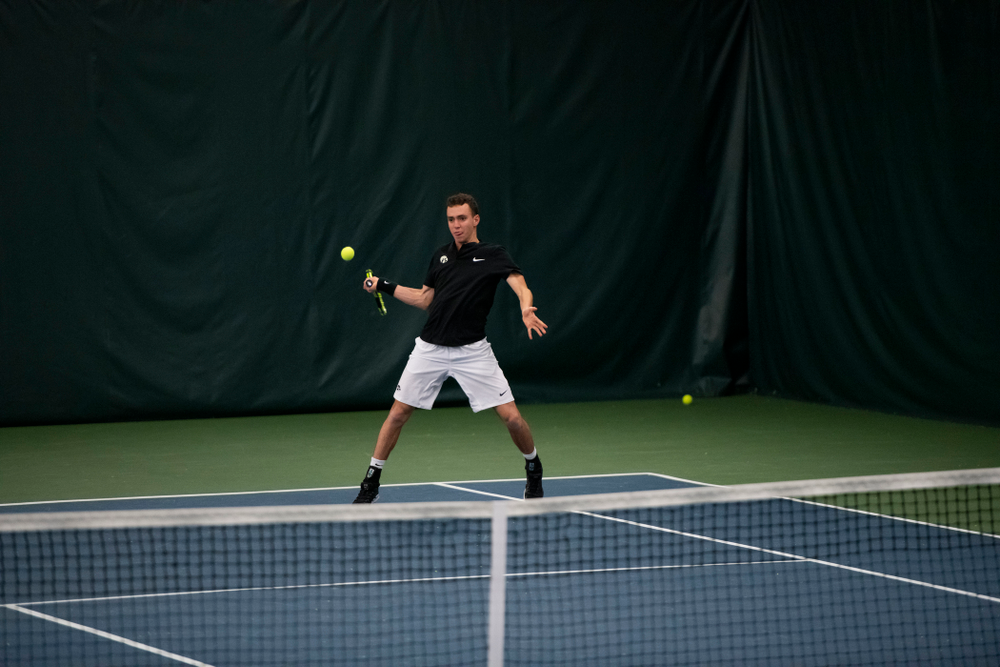 The Iowa men's tennis team competes against Cornell in The Rise Tennis Center in Ithaca, NY on Sunday, Feb. 24, 2019.