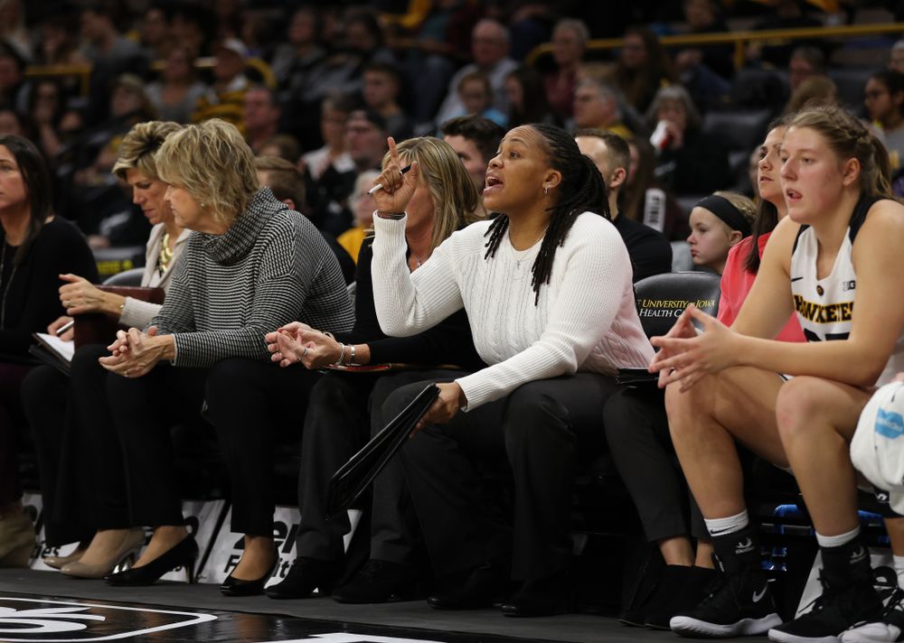 Iowa Hawkeyes assistant coach Raina Harmon against the Nebraska Cornhuskers Thursday, January 3, 2019 at Carver-Hawkeye Arena. (Brian Ray/hawkeyesports.com)