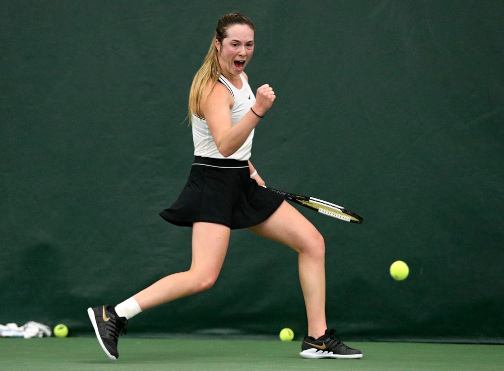 Iowa’s Samantha Mannix during her singles match at the Hawkeye Tennis and Recreation Complex in Iowa City on Sunday, February 16, 2020. (Stephen Mally/hawkeyesports.com)
