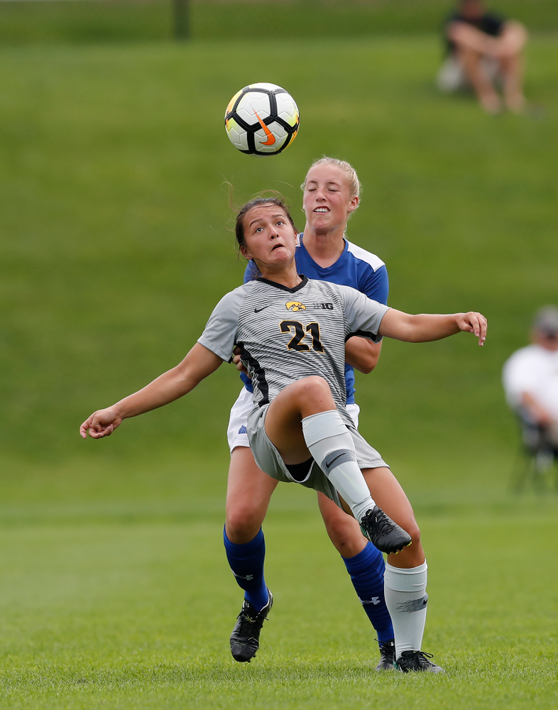 Iowa Hawkeyes Emma Tokuyama (21) against Indiana State Sunday, August 26, 2018 at the Iowa Soccer Complex. (Brian Ray/hawkeyesports.com)