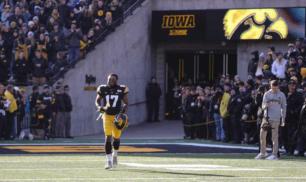 Iowa Hawkeyes defensive back Devonte Young (17) during Senior Day festivities before their game against the Illinois Fighting Illini Saturday, November 23, 2019 at Kinnick Stadium. (Brian Ray/hawkeyesports.com)