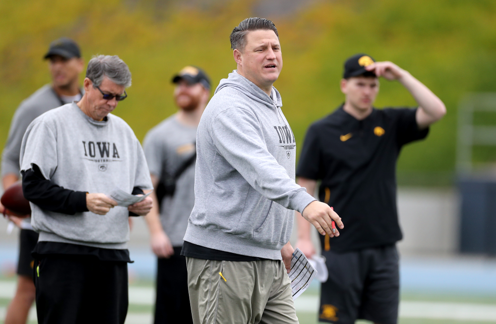 Iowa Hawkeyes offensive coordinator Brian Ferentz during practice Sunday, December 22, 2019 at Mesa Community College in San Diego. (Brian Ray/hawkeyesports.com)