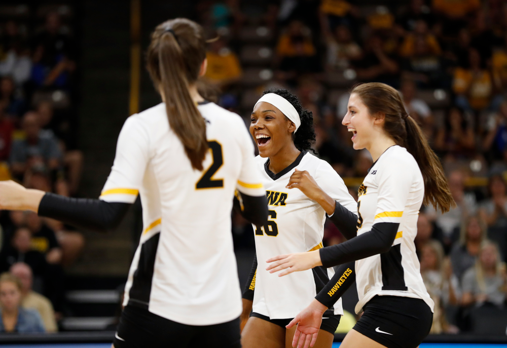 Iowa Hawkeyes outside hitter Taylor Louis (16) against Eastern Illinois Sunday, September 9, 2018 at Carver-Hawkeye Arena. (Brian Ray/hawkeyesports.com)