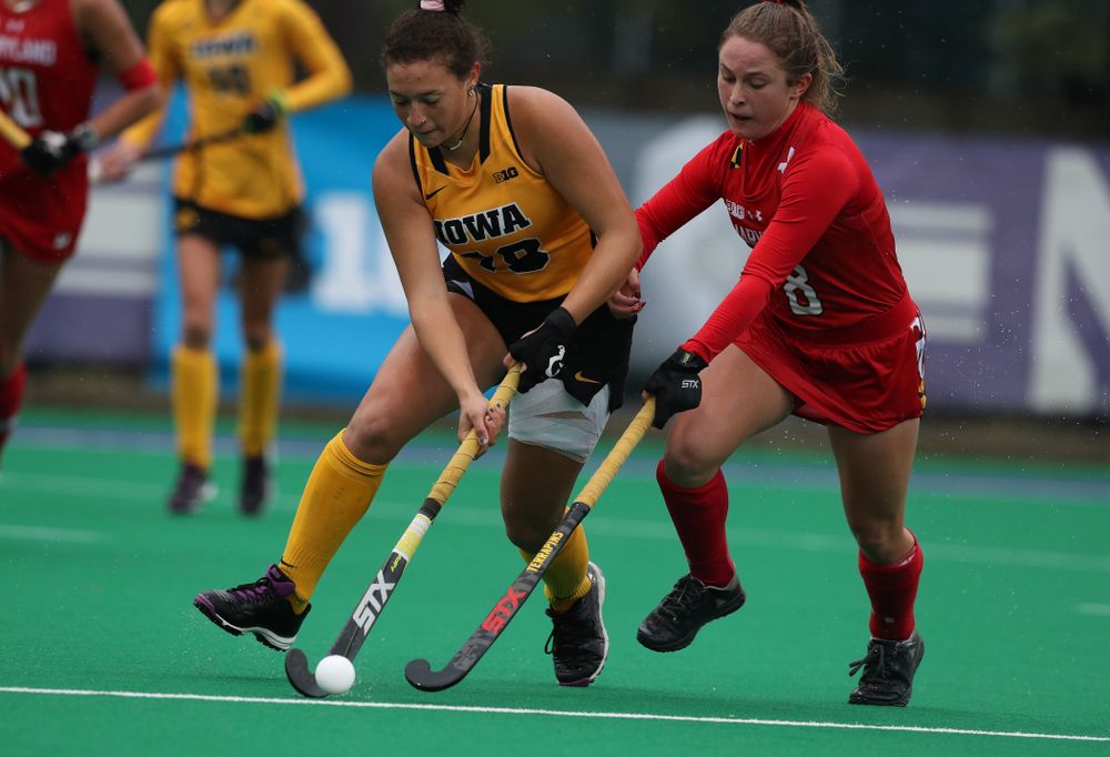 Iowa Hawkeyes Mya Christopher (18) against Maryland during the championship game of the Big Ten Tournament Sunday, November 4, 2018 at Lakeside Field in Evanston, Ill. (Brian Ray/hawkeyesports.com)