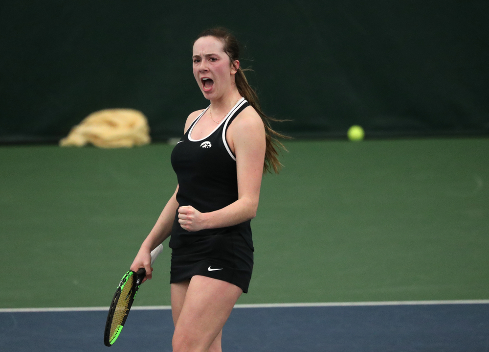 Iowa's Samantha Mannix against the Penn State Nittany Lions Sunday, February 24, 2019 at the Hawkeye Tennis and Recreation Complex. (Brian Ray/hawkeyesports.com)