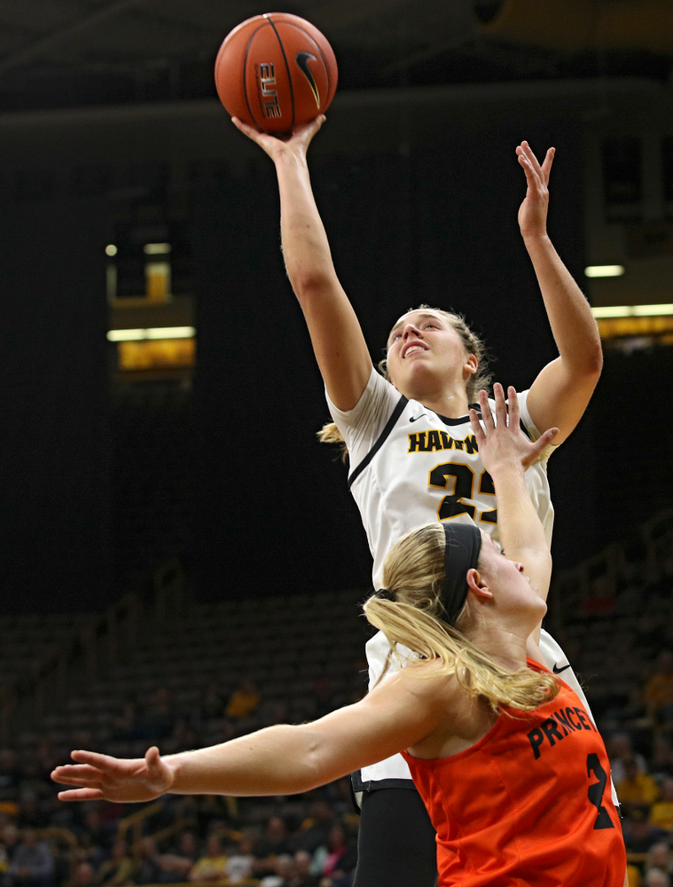 Iowa guard Kathleen Doyle (22) scores a basket during the first quarter of their overtime win against Princeton at Carver-Hawkeye Arena in Iowa City on Wednesday, Nov 20, 2019. (Stephen Mally/hawkeyesports.com)