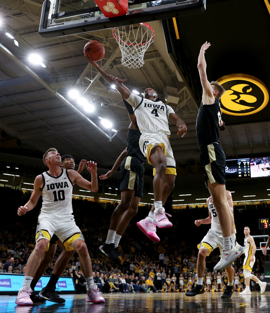Iowa Hawkeyes guard Bakari Evelyn (4) against the Purdue Boilermakers Tuesday, March 3, 2020 at Carver-Hawkeye Arena. (Brian Ray/hawkeyesports.com)