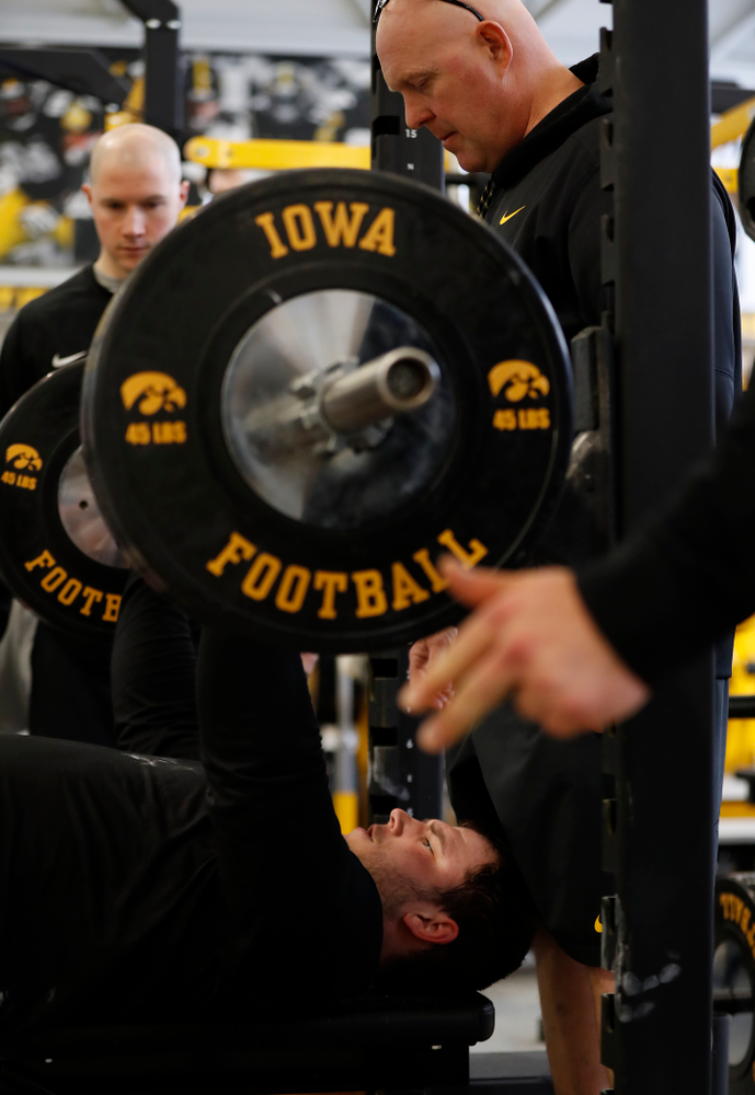Iowa Hawkeyes defensive lineman Nathan Bazata (99) during the team's annual pro day Monday, March 26, 2018 at the Hansen Football Performance Center. (Brian Ray/hawkeyesports.com)